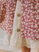 Платье с рюшами в цветочек, Бордовый