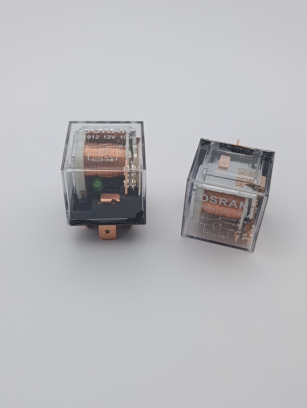 Реле 1+1 автомобильное 12V 100А с индикатором, комплект 4-х + 5-ти контактных реле , с кронштейном, прозрачное