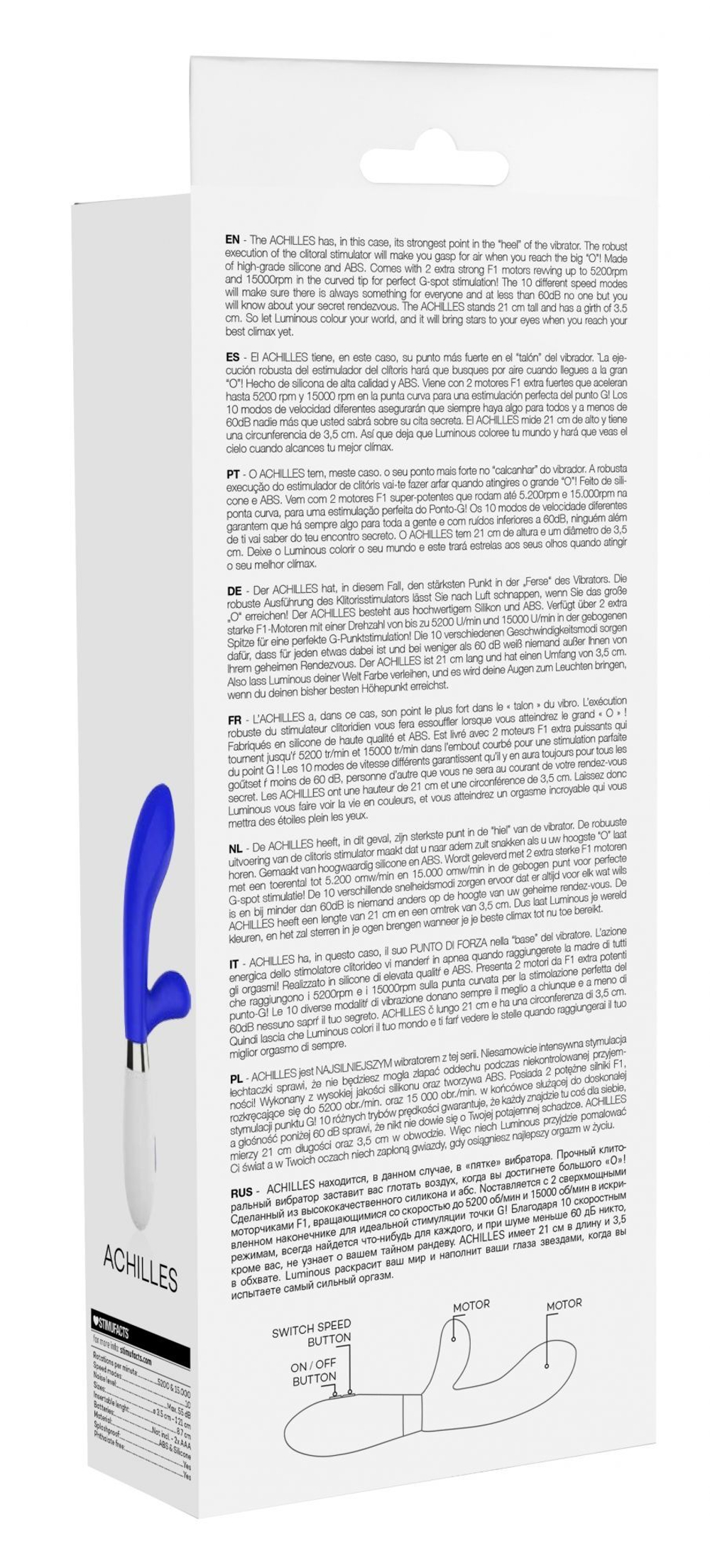 Синий вибратор-кролик Achilles - 21 см. (Цвет: синий)