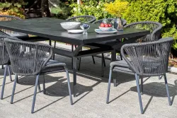 "Милан" стул плетеный из роупа, каркас алюминий темно-серый (RAL7024) муар, роуп темно-серый круглый, ткань темно-серая 027