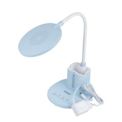 ULM-D150 15W-3000-6500K-DIM BLUE Светильник настольный светодиодный с подставкой под телефон и канцелярские принадлежности. С ночной подсветкой. Сенсорный выключатель. Диммер. Голубой. TM Uniel