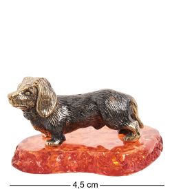 Народные промыслы AM-1320 Фигурка «Такса с ошейником» (латунь, янтарь)