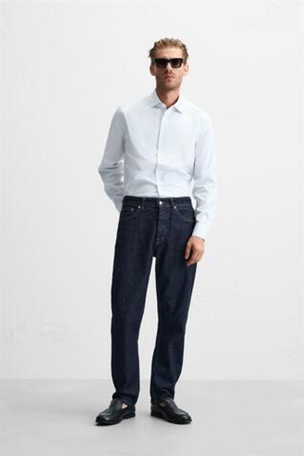 ZARA РУБАШКА ОКСФОРД В ПОЛОСКУ, ГОЛУБОЙ