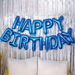 Шары буквы Happy Birthday синего цвета с воздухом в виде гирлянды