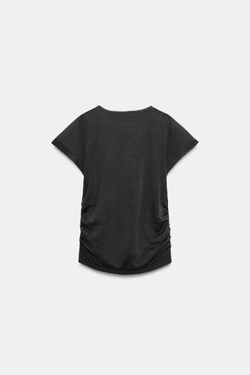 ZARA ТРИКОТАЖНЫЙ ТОП СО СБОРКАМИ, МОРСКОЙ ТЕМНО-СИНИЙ