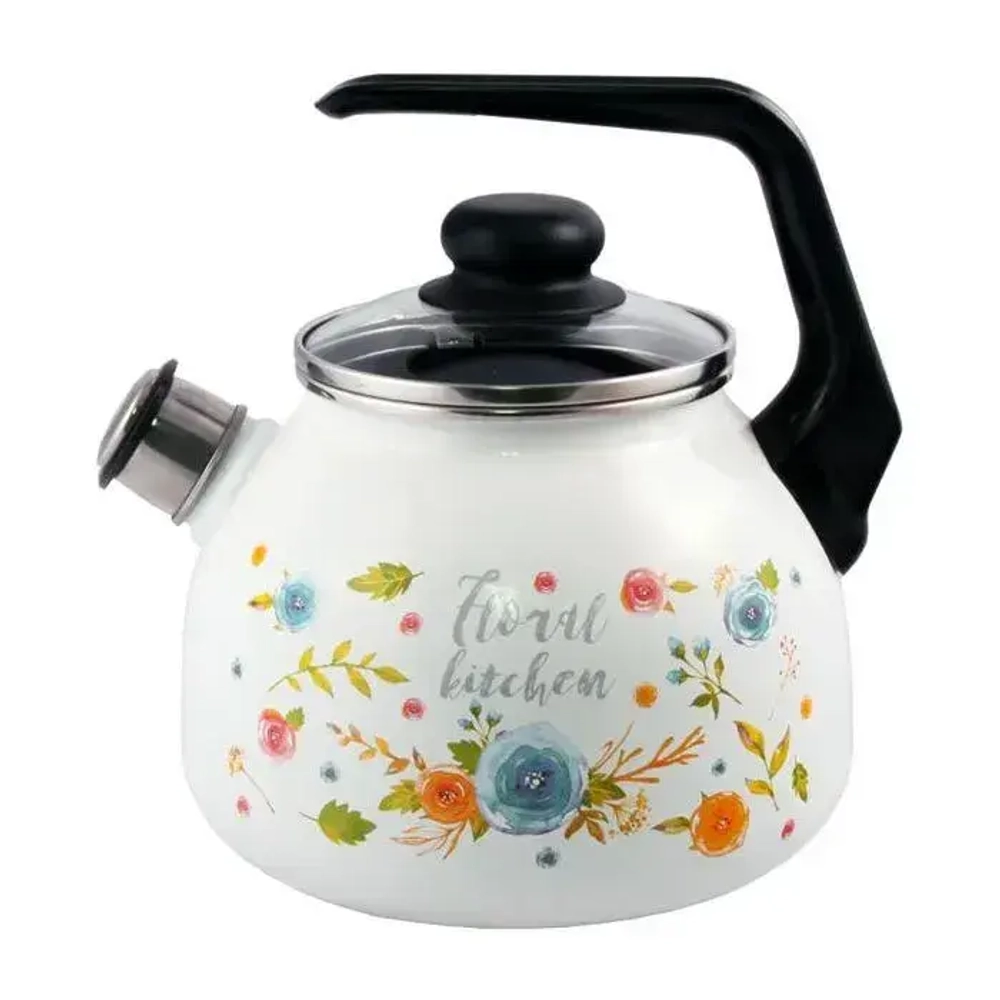 Чайник эмалированный 3,0л со свистком Floral kitchen