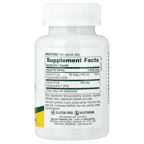 NaturesPlus, витамины D3 и К2, 90 капсул