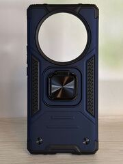 Противоударный чехол для Honor X9A синий с пластиной для магнитного автодержателя и кольцом подставкой