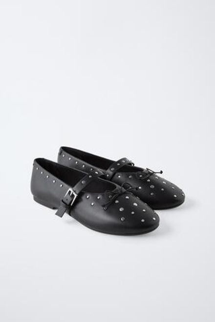 ZARA БАЛЕТКИ С ЗАКЛЕПКАМИ, ЧЕРНЫЙ