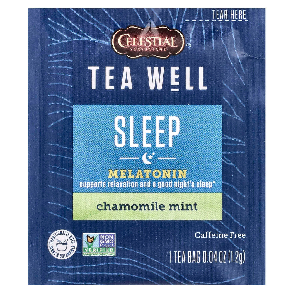 Celestial Seasonings, Tea Well, для сна, ромашка и мята, без кофеина, 12 чайных пакетиков, 14 г (0,5 унции)