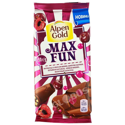 Шоколад Alpen Gold Max Fun Мармелад со вкусом вишни 150гр
