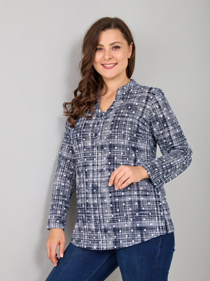 Блузка БЛ-22/синий-штрихгорох