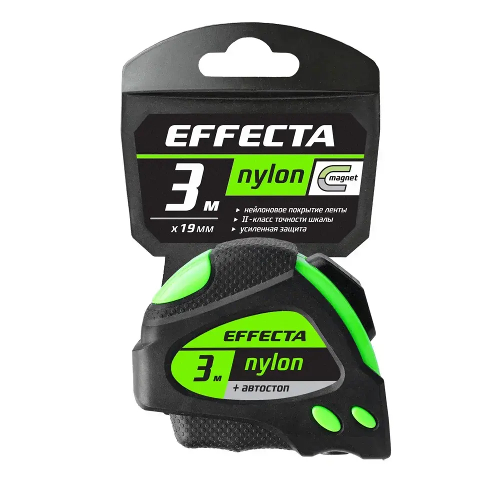 Рулетка автостоп с магнитом,лента нейлон  3мх19мм EFFECTA Nylon 580319