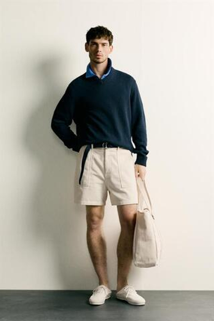 ZARA ШОРТЫ ИЗ ВЕЛЬВЕТА КЛАССИЧЕСКОГО КРОЯ, ЭКРЮ