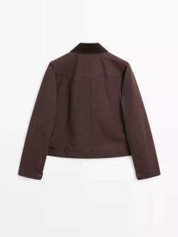 Massimo Dutti Короткая куртка с вельветовым воротником, бургунди