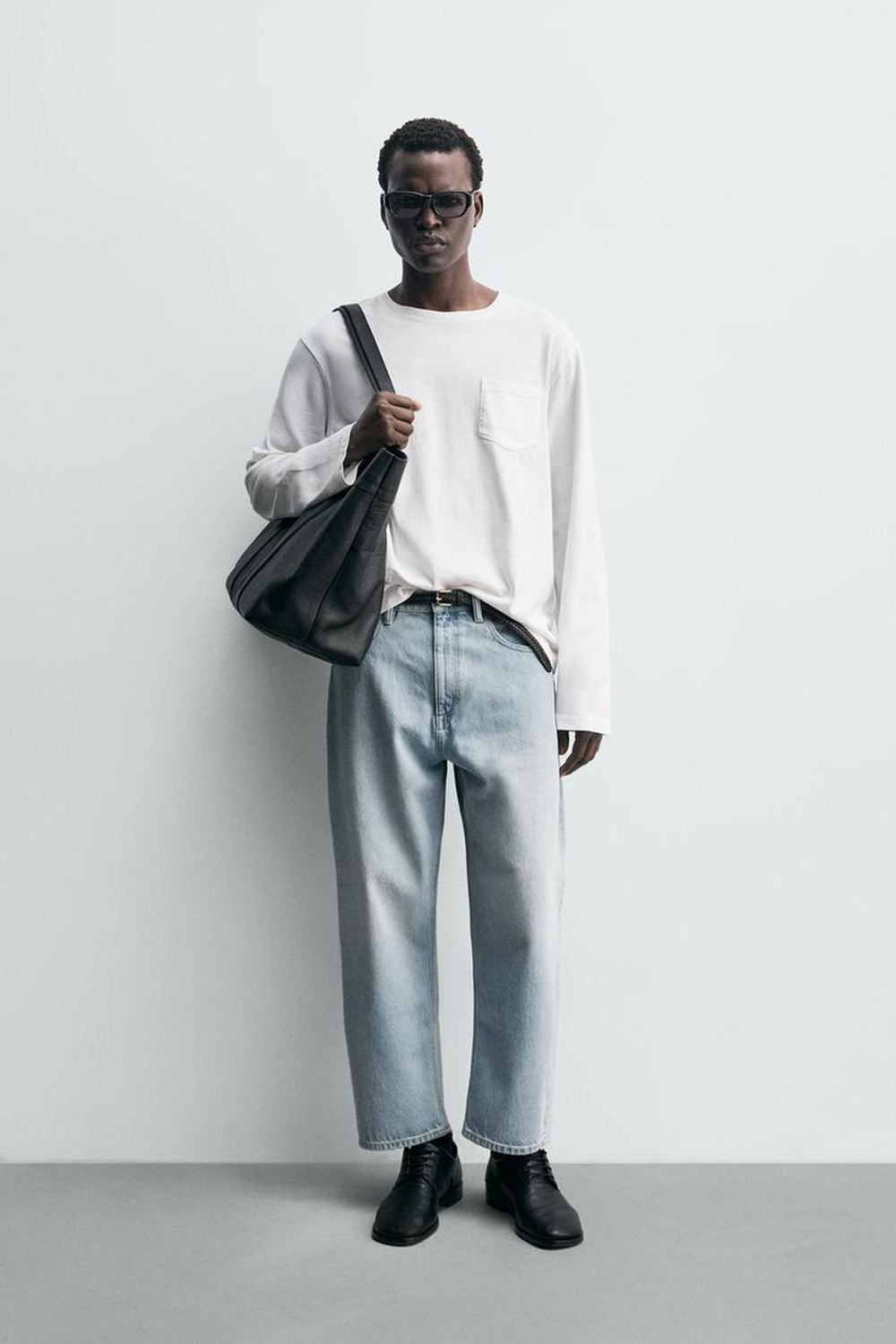 ZARA ДЖИНСЫ TAPERED WIDE FIT, ГОЛУБОЙ