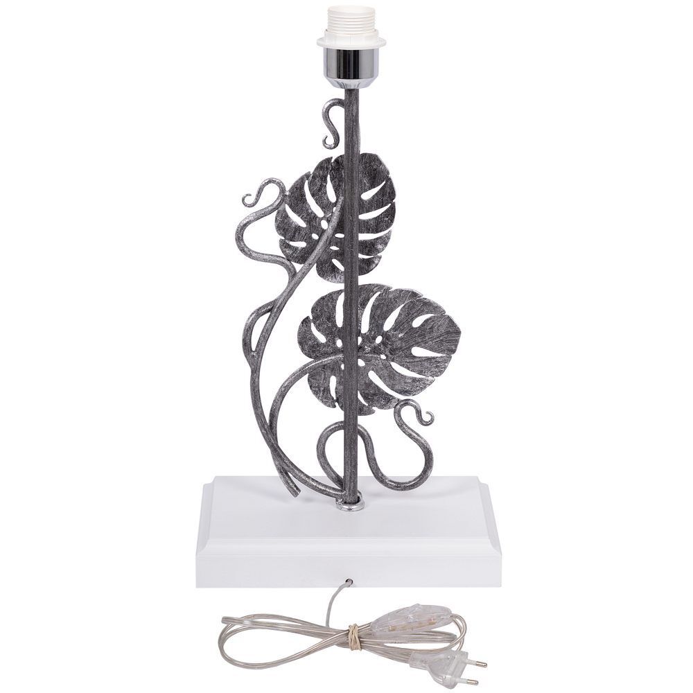 Настольная лампа Monstera Deliciosa (Монстера) Айс Античное серебро с абажуром Vintage Белый