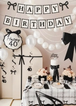 Гирлянда чёрно-белая с бантиками "С Днем Рождения" [Happy Birthday] 1 метр