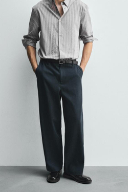 ZARA БРЮКИ-БАНАНЫ ИЗ ЛИОЦЕЛЛА И ХЛОПКА, ВЫЦВЕТШИЙ СИНИЙ