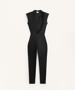 Oysho Длинный комбинезон Comfortlux с драпированным воротником, черный