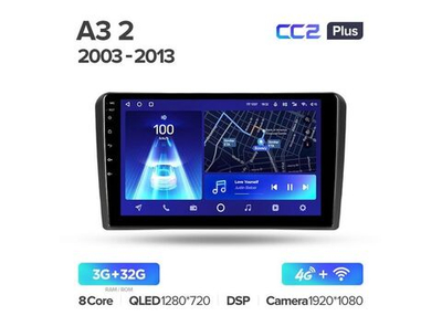 Магнитола Teyes CC2 Plus 3-32 Audi A3/ 2 8P 2003-2013/ S3 2 2006-2012/ RS3 1 2011-2012 9.0"