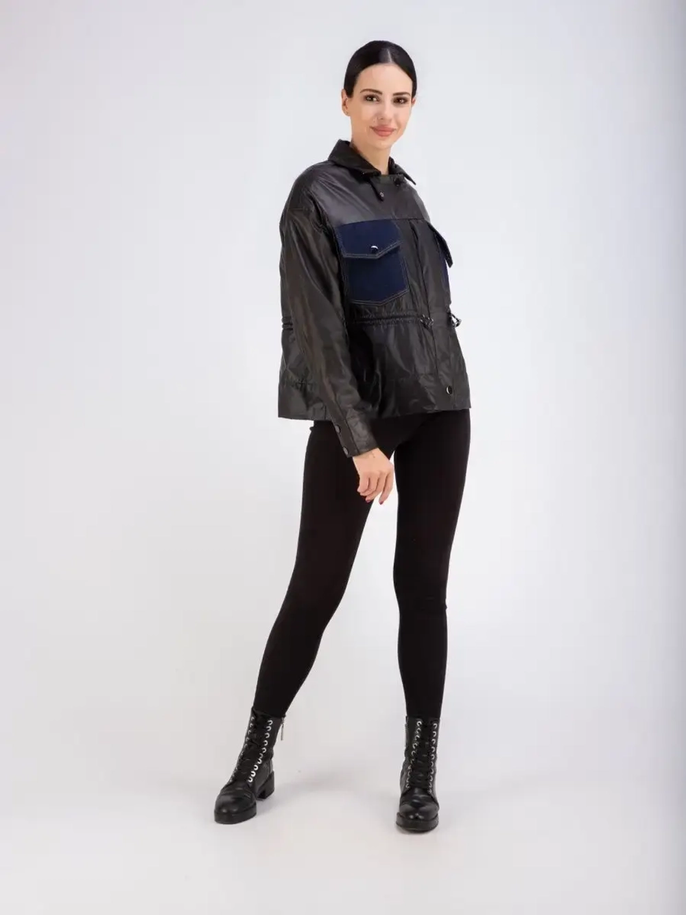 Куртка кожаная из натуральной кожи и ткани