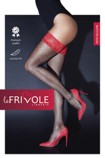 Чулки Le Frivole с красной кружевной резинкой на силиконе черные S/M