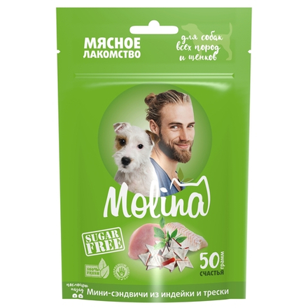 Molina Лакомство для собак всех пород и щенков Мини-сэндвичи из индейки и трески 50 г