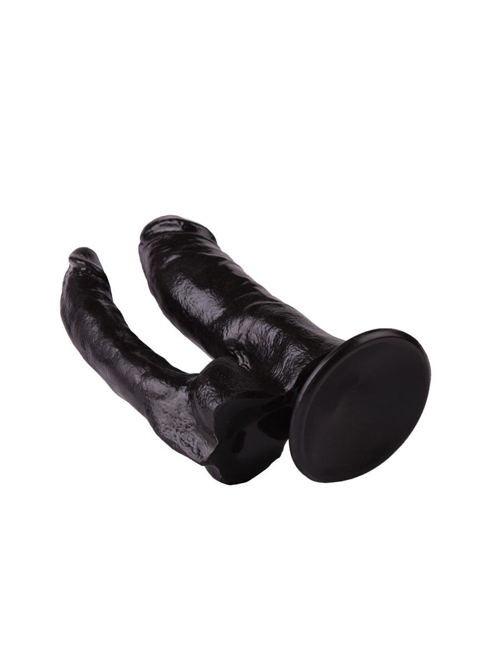 Двойной чёрный фаллоимитатор на присоске - 15 см. (Цвет: черный)