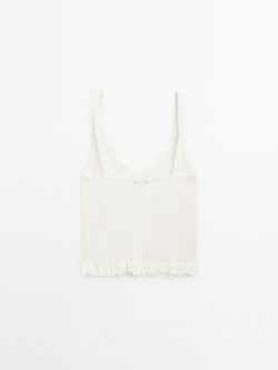 Massimo Dutti Топ из 100% льна с волнистой кромкой по низу, натуральный, кремовый