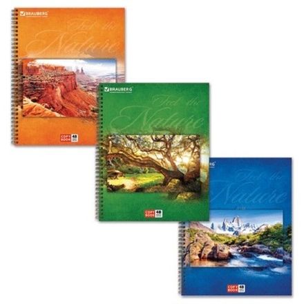 Тетрадь 48л, А5, клетка, на гребне, Brauberg Эко Природа, в ассортименте, 1шт