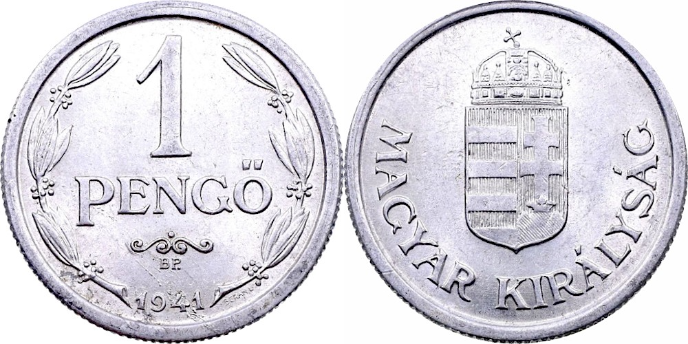 Венгрия 1 пенгё, 1941 - 1944 Герб XF