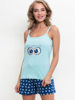 Женская пижама с совой на груди (Размер: S) (Цвет: бирюзовый)