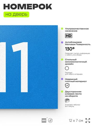Номер на дверь 911, табличка на дверь для офиса, квартиры, кабинета, аудитории, склада, голубая 120х70 мм, Айдентика Технолоджи