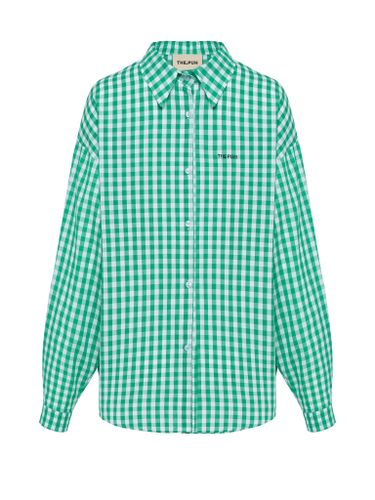 Зеленая хлопковая оверсайз рубашка в клетку