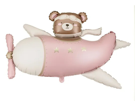 Шар "Мишка на розовом самолёте" (94х61 см)
