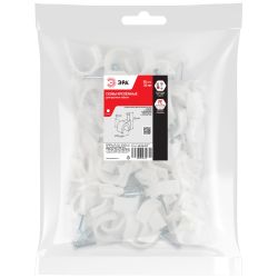 Скоба пластиковая ЭРА NO-224-579 крепежная круглая 25 мм белая (50 шт/уп)