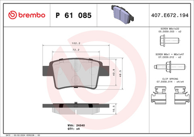 BREMBO - P61085-BRB - Brake Pad Set, disc brake