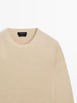 Massimo Dutti Вязаный льняной свитер с круглым вырезом, ванильный