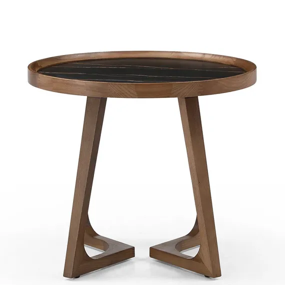 Журнальный столик Vario Ø60х52 см, черная керамика, орех