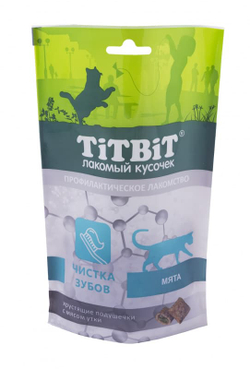 Лакомство для кошек Titbit Хрустящие подушечки с мясом утки, чистка зубов, пакет 60г