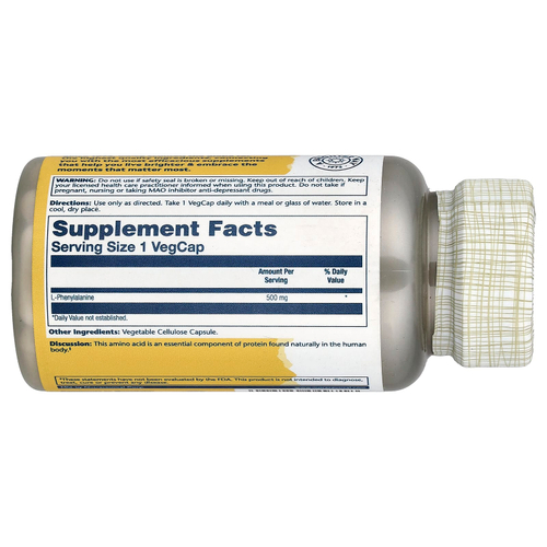 Solaray, L-фенилаланин, 500 мг, 60 растительных капсул