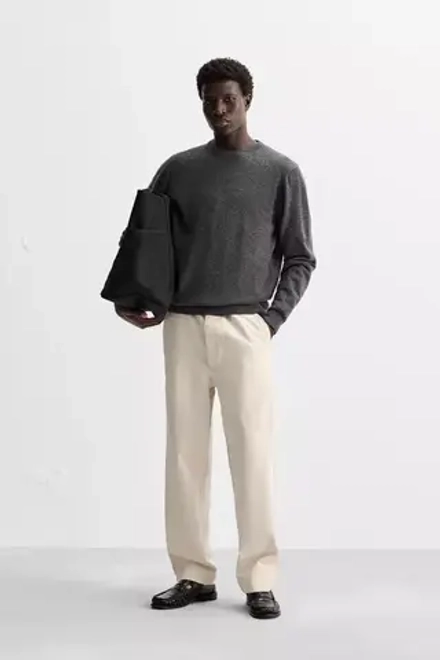 ZARA СВИТЕР ИЗ 100% КАШЕМИРА, СЕРЫЙ С МЕЛАНЖЕВЫМ ЭФФЕКТОМ