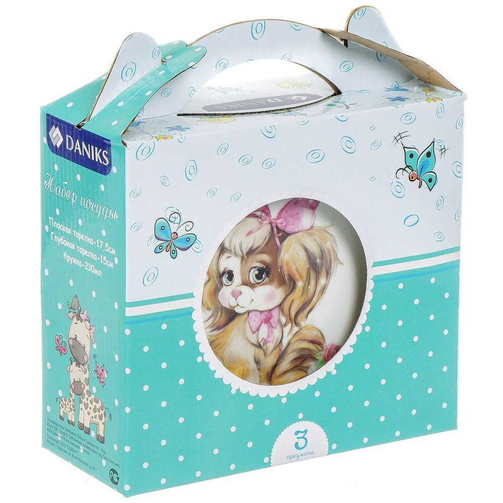 Набор посуды керам, 3 шт, Милашка, тар 17.5см,сал 15см,круж 230мл, Daniks, C659