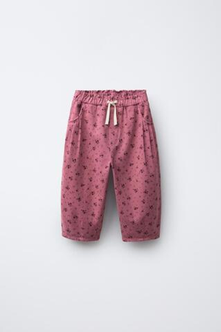 ZARA БРЮКИ BAGGY С ЦВЕТОЧНЫМ ПРИНТОМ, РОЗОВЫЙ