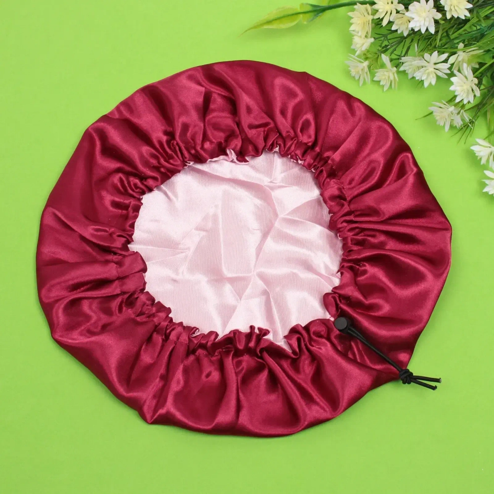Шапочка атласная косметическая для сна и укладки волос «KLEVER», двухсторонняя, цвет гранатовый джем, 58р