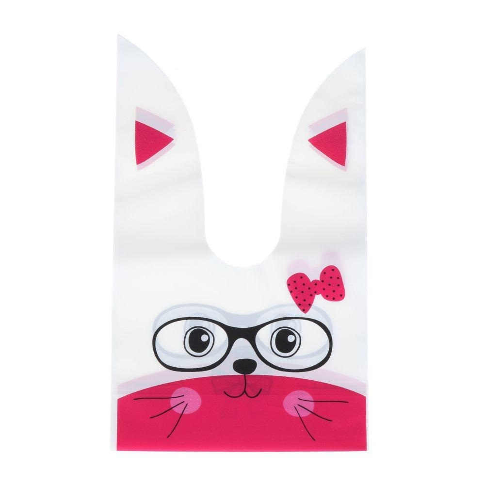 Мешок подар. ПВХ с ушами 13*22см "Заяц в очках" розовый 50шт/уп