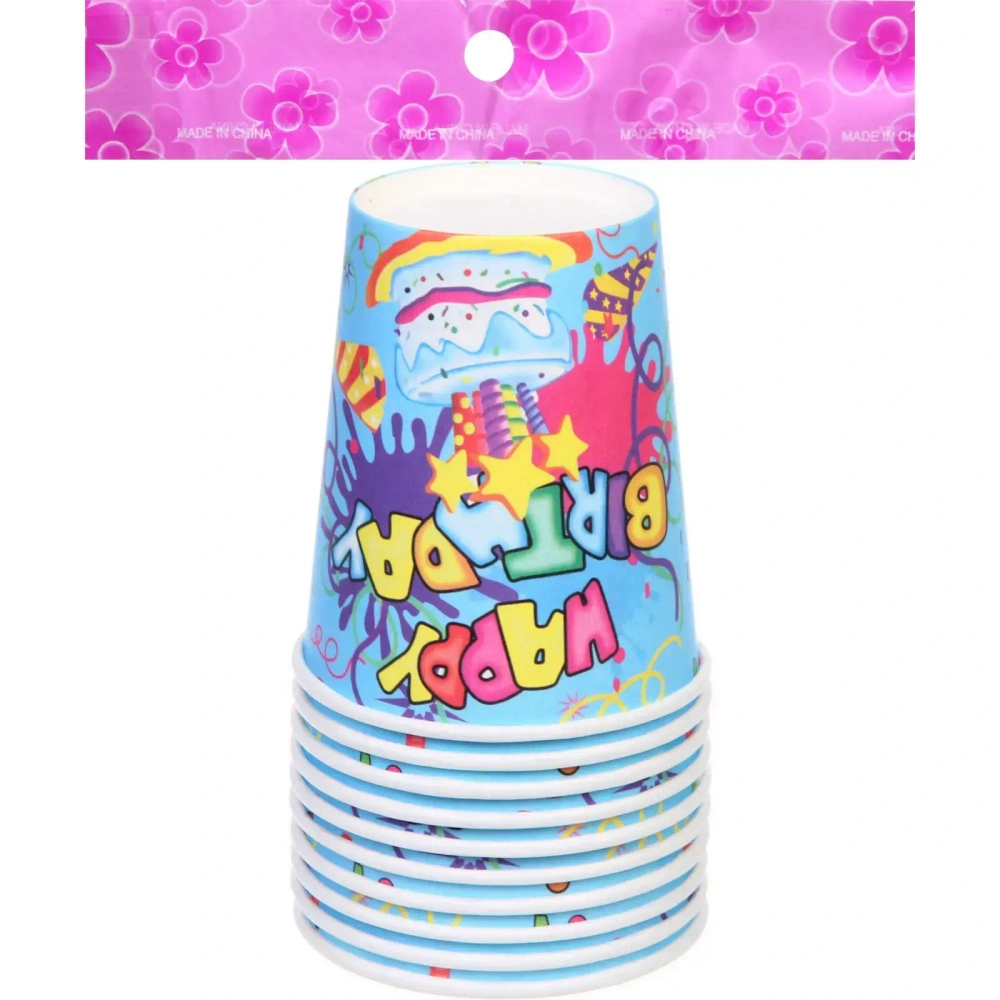 Стакан бумажный 0,2л в наборе 10 шт «HAPPY B-DAY!», Голубой