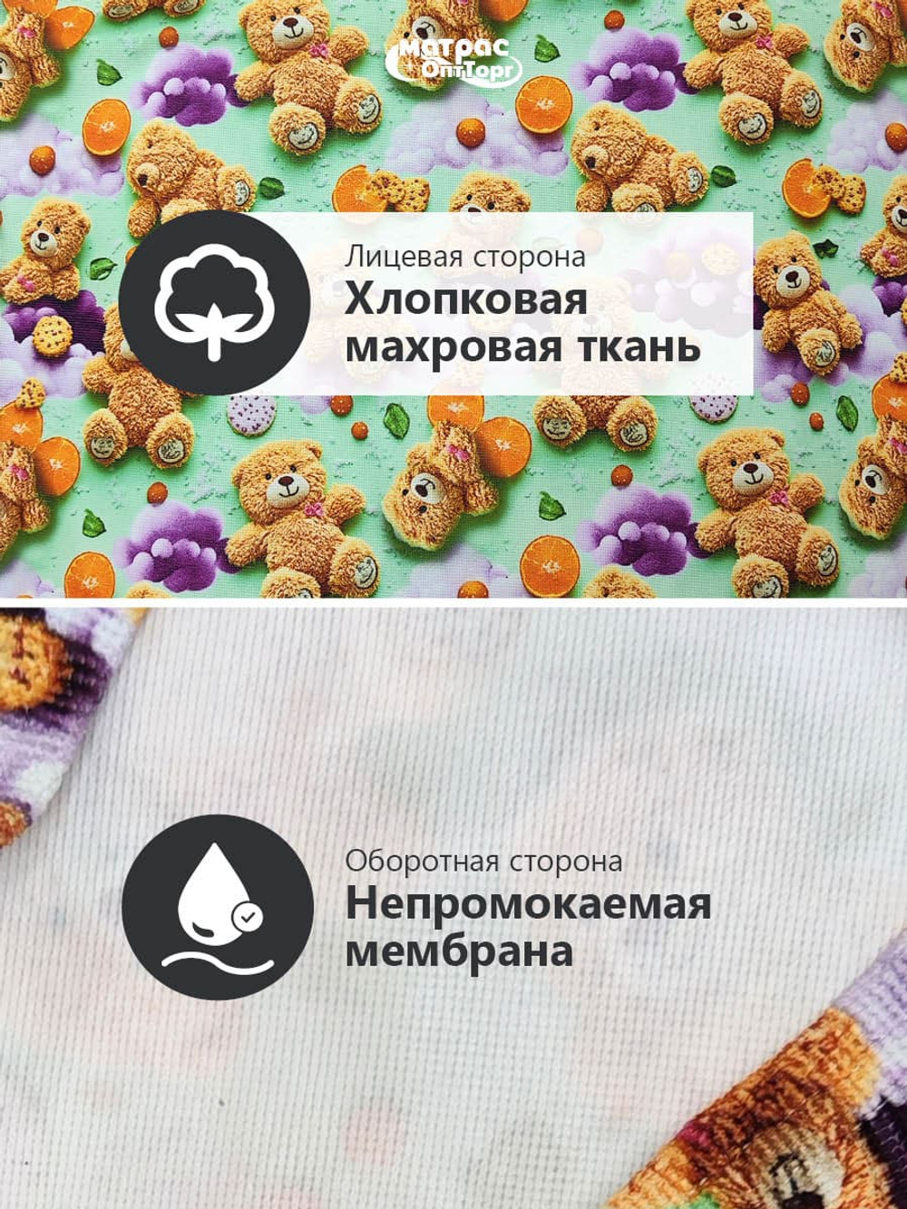 Наматрасник детский непромокаемый Мулетон с бортом м/ф (Мишки)