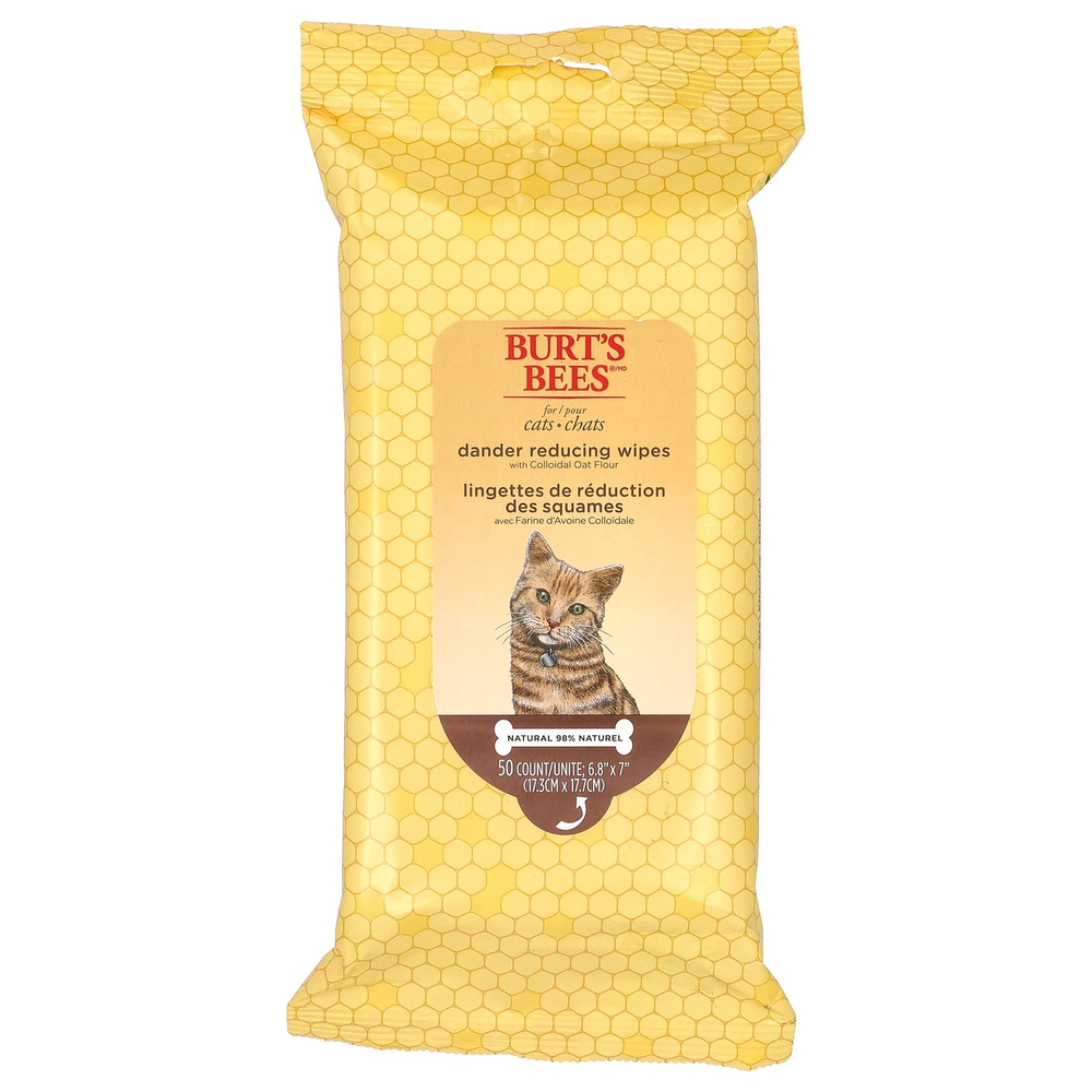 Burt's Bees, салфетки для уменьшения перхоти, с коллоидной овсяной мукой, для кошек, 50 шт.